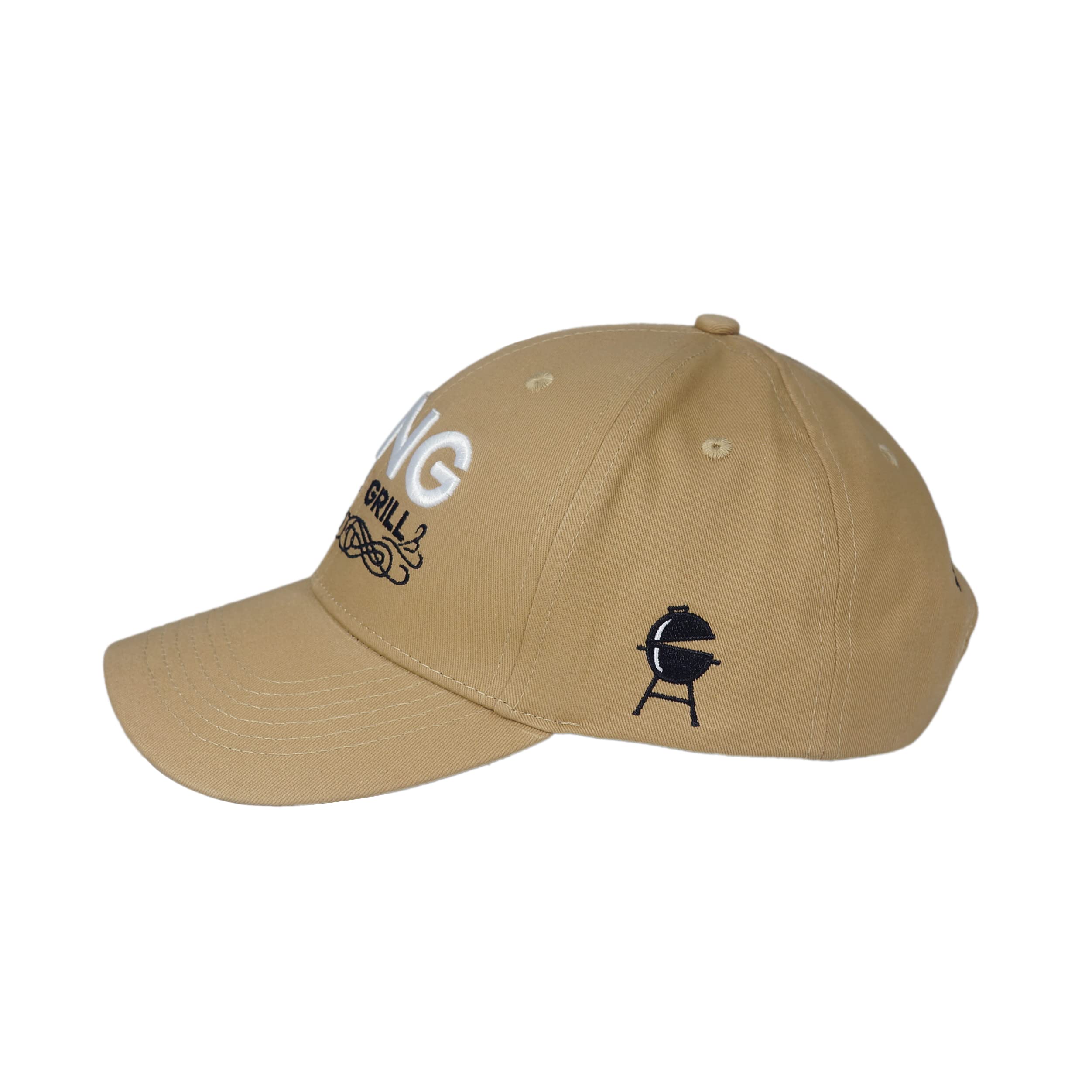 Game Hats Baseball Cap Father's Day Thanksgiving Gifts Adjustable Low Profile Cotton Cap King of The Grill Embroidered Hat Beige