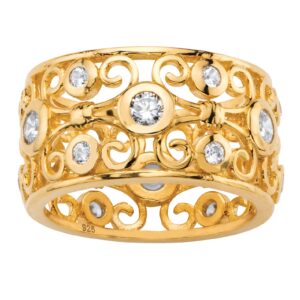 PalmBeach Jewelry Yellow Gold-Plated or Sterling Silver Round Cubic Zirconia Scrioll Ring Size 6