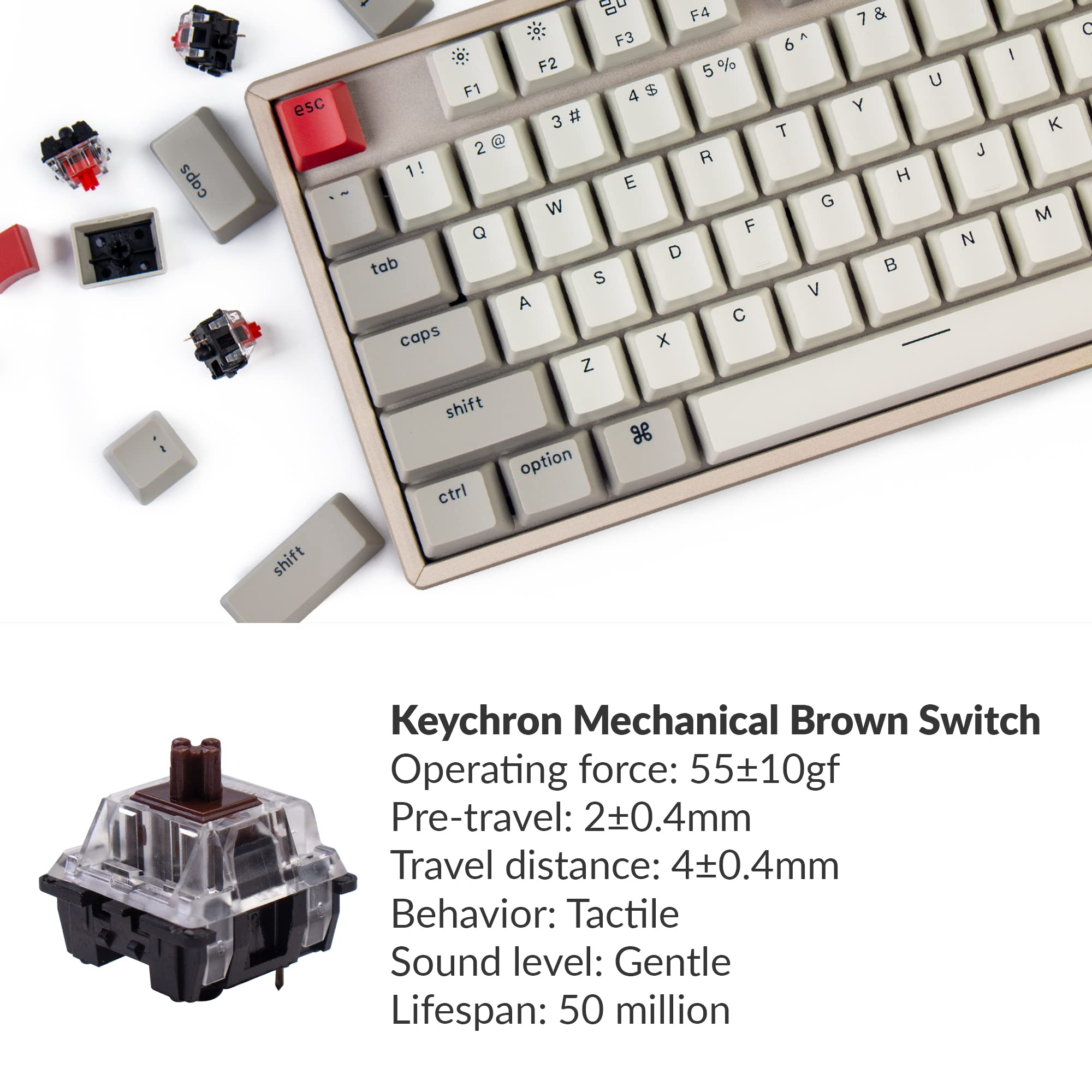 Keychron K8 87 Keys Tenkeyless Layout Wireless Bluetooth Mechanical Keyboard for Mac, Multitasking Type-C Wired Gaming Keyboard for Windows with Keychron Mechanical Brown Switch Aluminum Frame