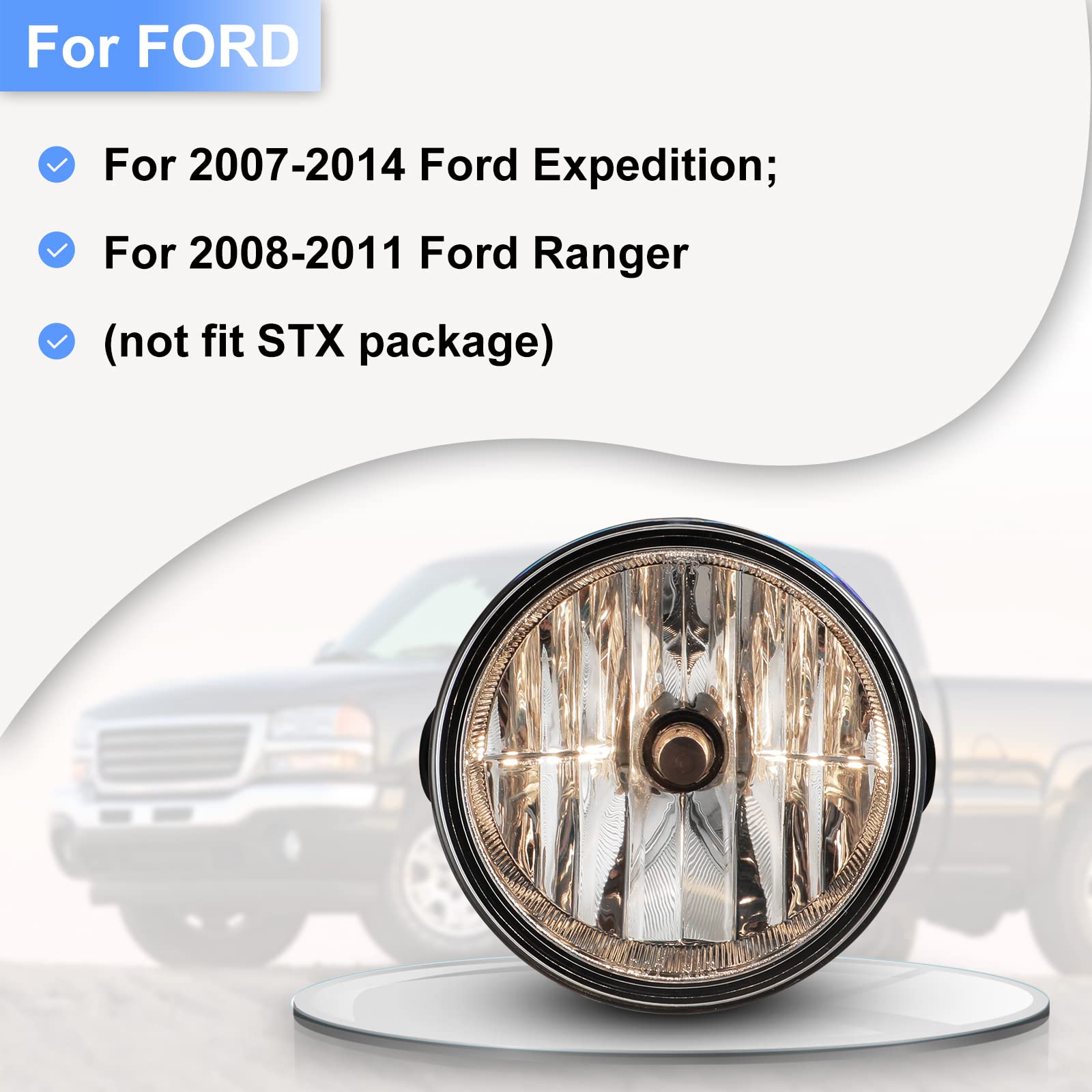 ROXX Fog Light for 07-14 Ford Expedition & 08-11 Ford Ranger (Not Fit STX Package), Pair of Driving Fog Light Lamps Assembly, OEM Fog Lamp Replacement w/Bulbs H10 12V 42W Clear Lens