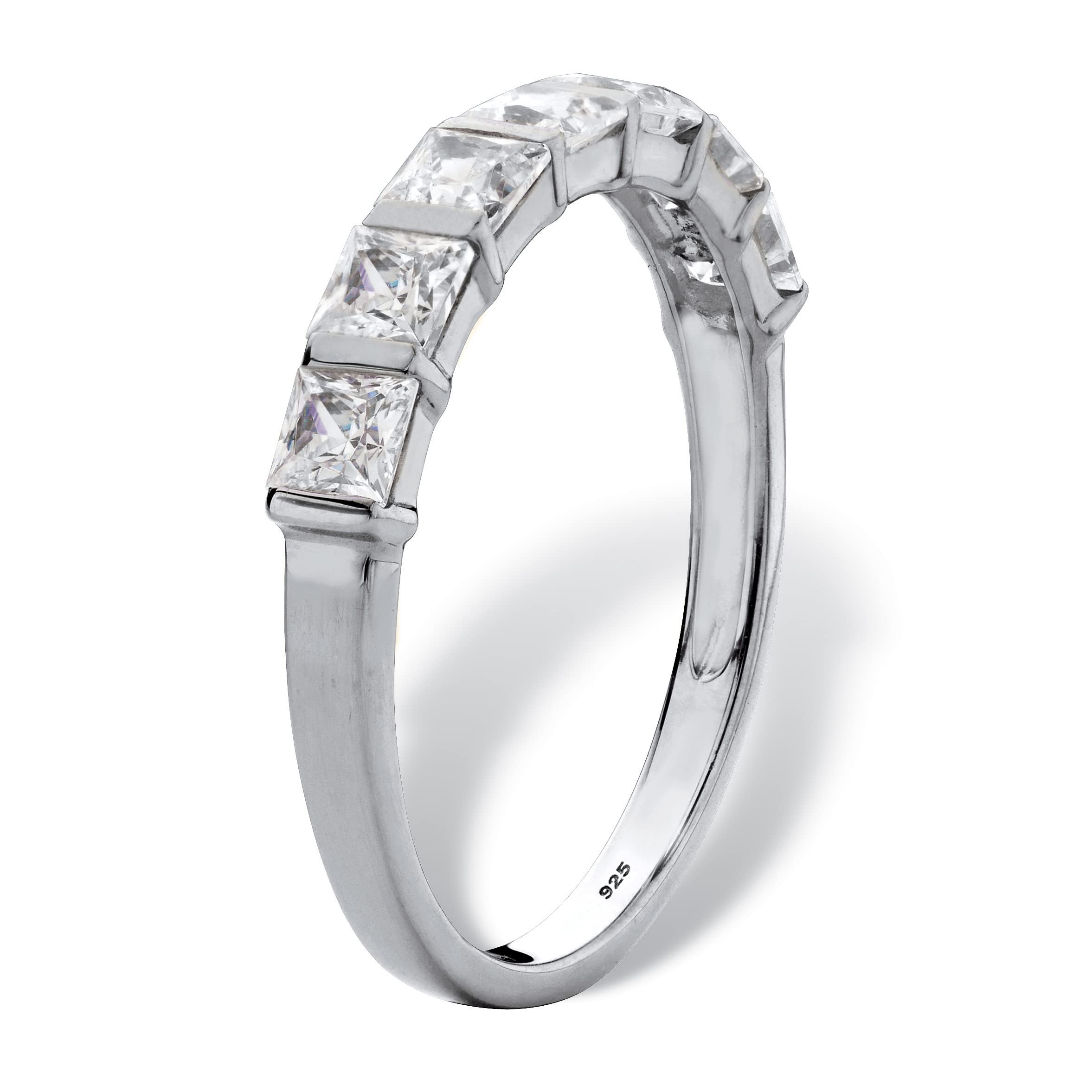 PalmBeach Jewelry Platinum-plated Sterling Silver Princess Cut Cubic Zirconia Stackable Ring Sizes 6-9 Size 7