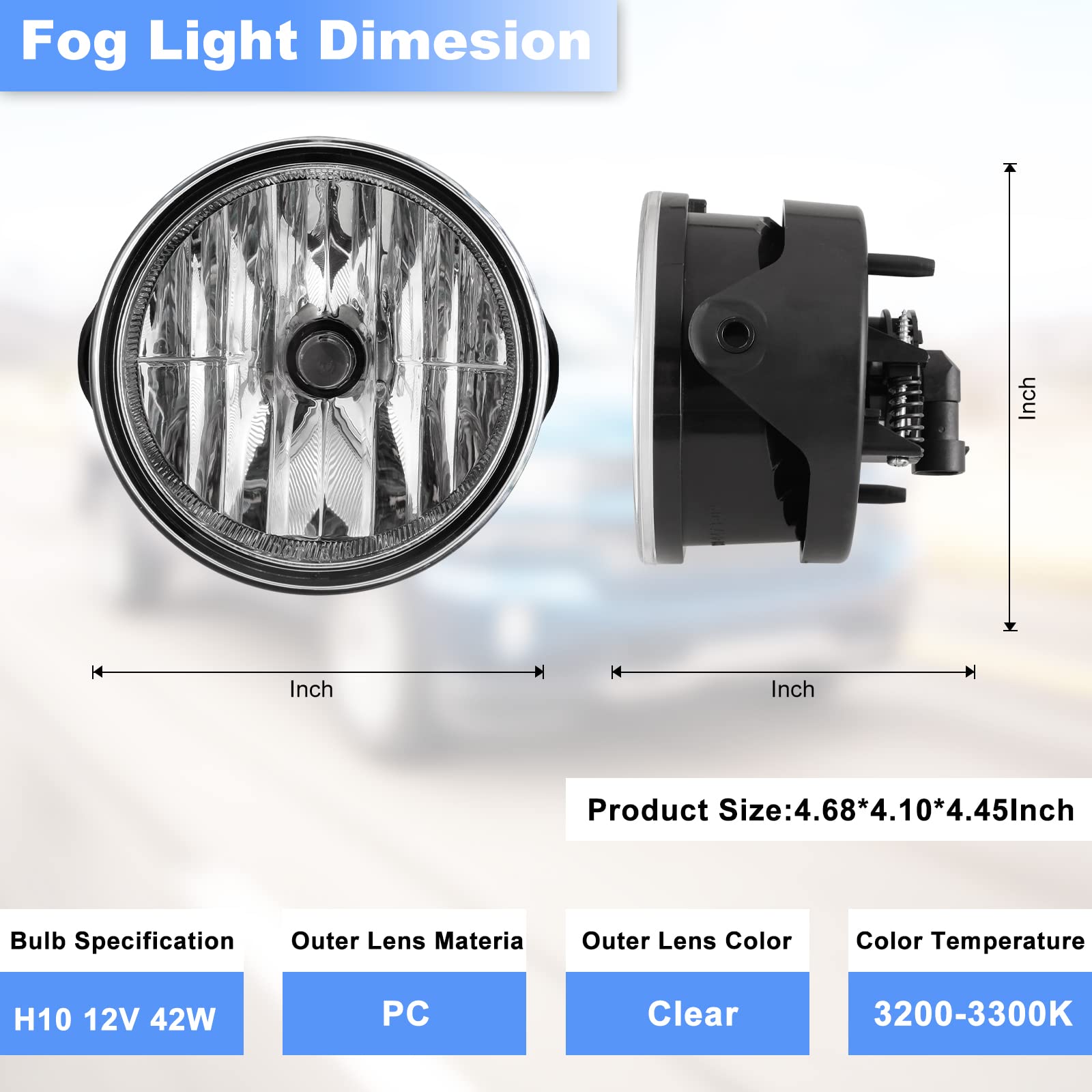 ROXX Fog Light for 07-14 Ford Expedition & 08-11 Ford Ranger (Not Fit STX Package), Pair of Driving Fog Light Lamps Assembly, OEM Fog Lamp Replacement w/Bulbs H10 12V 42W Clear Lens