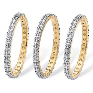 PalmBeach Jewelry 14K Yellow Gold or Platinum-Plated Genuine Diamond Accent Stackable 3 Piece Set Eternity Ring Size 7