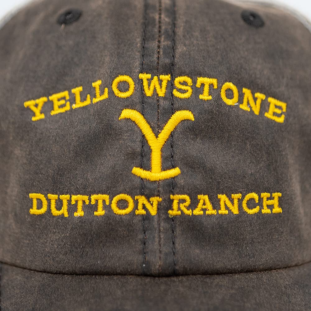 Yellowstone Dutton Ranch Logo Hat - Authentic Brown Washed Design with Embroidered Logo - As Seen on Yellowstone - Adjustable Hook Closure - Officially Licensed