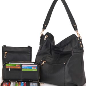 Large Crossbody Bags Ladies Shoulder Handbags Purse and Wallet Set for Women Hobo Purses Black