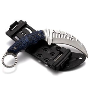 KIASLORE Karambit Knife - D2 Steel Fixed Blade Knife, Camping Knife, Survival Knives & Hunting Knives EDC tool with Snake pattern Handle & Knife Sheath Blue