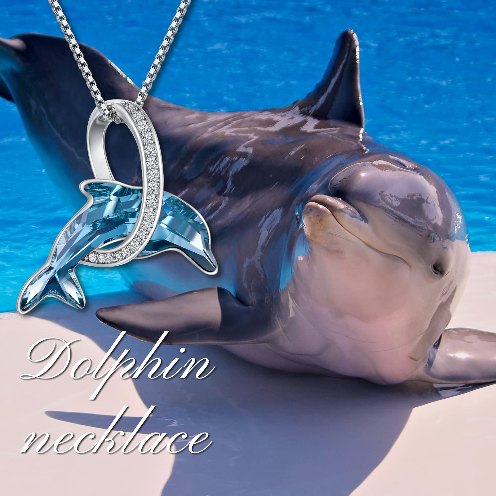 TOUPOP Dolphin Gifts for Women Sterling Silver Dolphin Crystal Pendant Necklaces Ocean Beach Jewelry Birthday Christmas Graduation Gifts