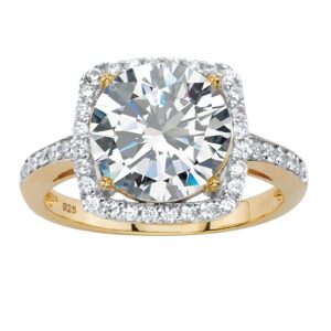 palmbeach jewelry gold-plated or platinum-plated sterling silver round genuine gemstone and round cubic zirconia halo ring size 9