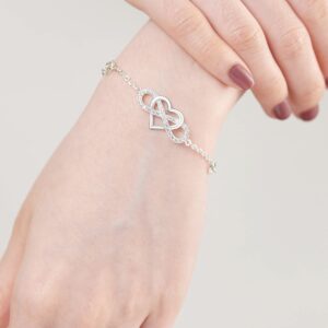 ELEGANZIA Infinity Heart Bracelet For Women Sterling Silver, Tiny Heart Charm Chain Bracelet Friendship Jewelry