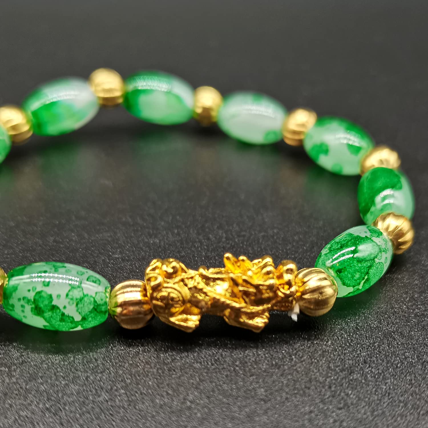 Homelavie Feng Shui Pixiu Bracelet Amulet Dragon Natural Stone Beads Bracelet Attract Wealth Money and Good Luck(Green) (Lucky)