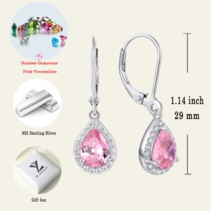 YL Women's Dangle Drop Earrings Sterling Silver Solitaire Leverback Earrings Halo Teardrop Created Pink Tourmaline Jewelry Gifts