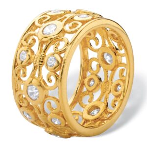 PalmBeach Jewelry Yellow Gold-Plated or Sterling Silver Round Cubic Zirconia Scrioll Ring Size 6