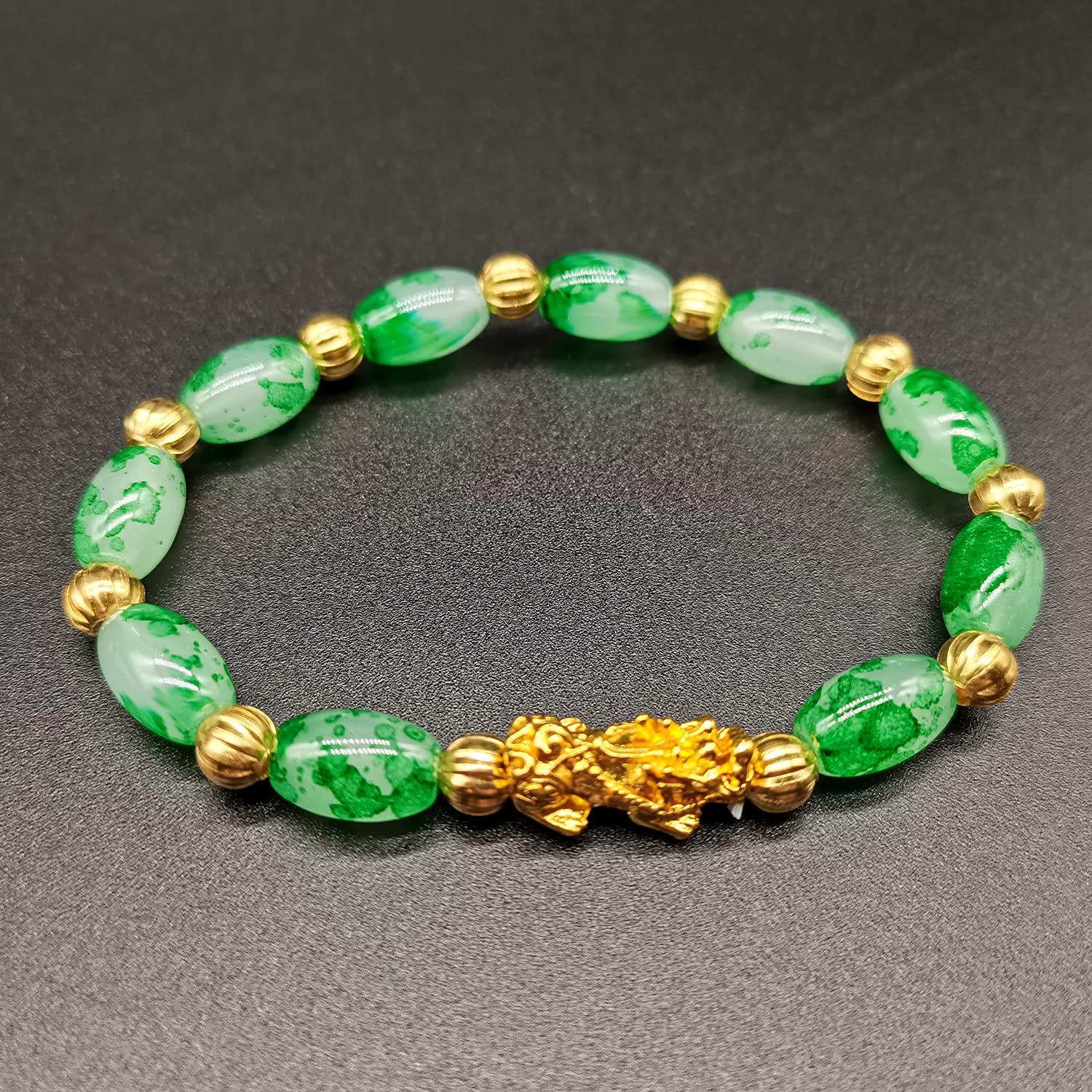 Homelavie Feng Shui Pixiu Bracelet Amulet Dragon Natural Stone Beads Bracelet Attract Wealth Money and Good Luck(Green) (Lucky)