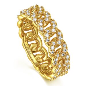 OKSOLE gold rings for women chain link ring 925 silver Stackable ring (golden, 7)