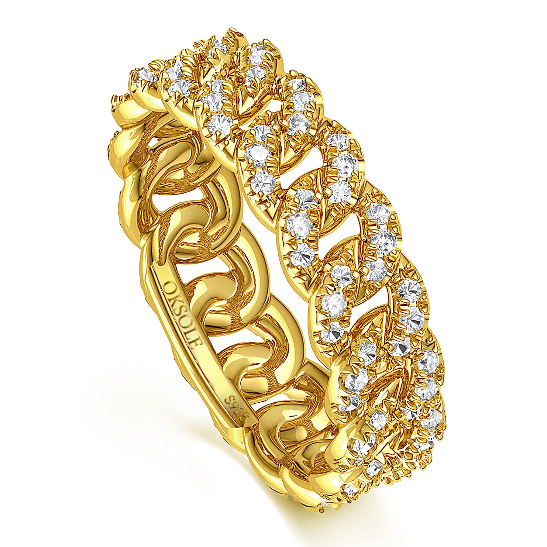 OKSOLE gold rings for women chain link ring 925 silver Stackable ring (golden, 7)