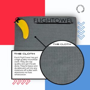 FlighTowel Disc Golf Towel | Warm-up Towel for Disc Golf | Microfiber Cloth | Made from an Innova Destroyer | Prevent Injuries and Gain Strength (Colors Will Vary) (Right-Handed)