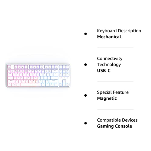 CIY X77 Hot-Swappable Mechanical Keyboard/RGB Gaming Keyboard/USB C/Anti Ghosting/N-Key Rollover/Compact Layout 87 Key/Magnetic Upper Cover/for Mac Windows (White and Red switch)