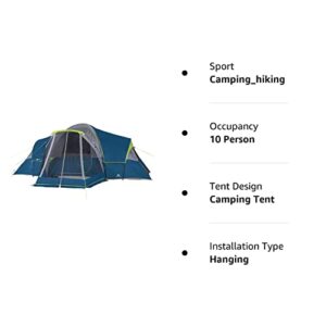 Dome Tent Ozark Trail 10-Person Family Camping Tent with 3 Rooms and Screen Porch, blue