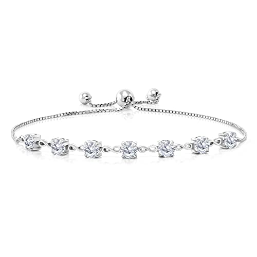 Gem Stone King 2.31 Cttw White Moissanite Infinity Tennis Bracelet For Women In 925 Sterling Silver | Gemstone Birthstone | Round 4.5MM | Fully Adjustable Up to 9 Inch