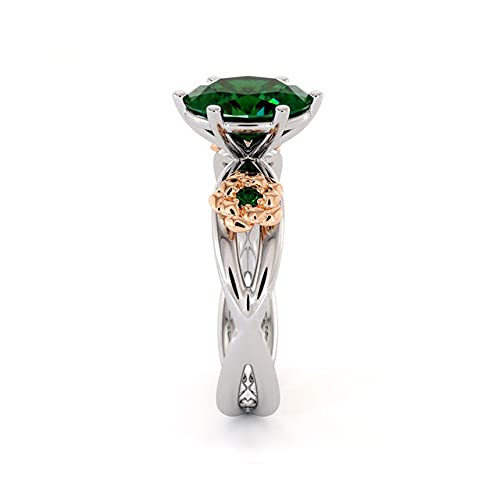 1 1/9 CT Oval Shape Simulated Green Emerald Floral Wedding Engagement Ring in 14K White Gold Plated 925 Sterling Silver (1.10 Ctttw) Ring Size - 12