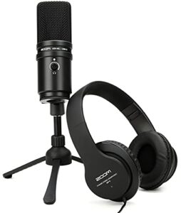 zoom zum-2 podcast mic pack, podcast usb microphone, headphones, tripod, windscreen, usb cable, for recording and streaming podcasts, music, voice-overs, and more