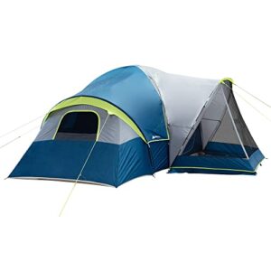 Dome Tent Ozark Trail 10-Person Family Camping Tent with 3 Rooms and Screen Porch, blue