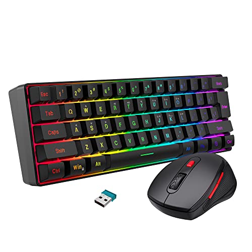 Snpurdiri 60% Wireless Gaming Keyboard and Mouse Combo, Include 2.4G Small Mini 60% Merchanical Feel Keyboard, Ergonomic Design Vertical Feel Wireless Mouse