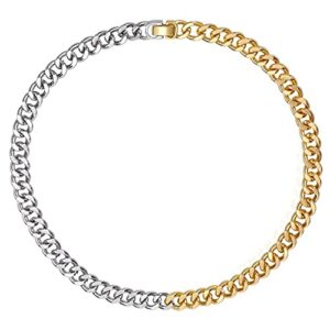 WOWORAMA Two Tone Gold Silver Cuban Link Necklace for Women Men 5mm Thick Chunky Curb Chain Choker Necklace, 18"