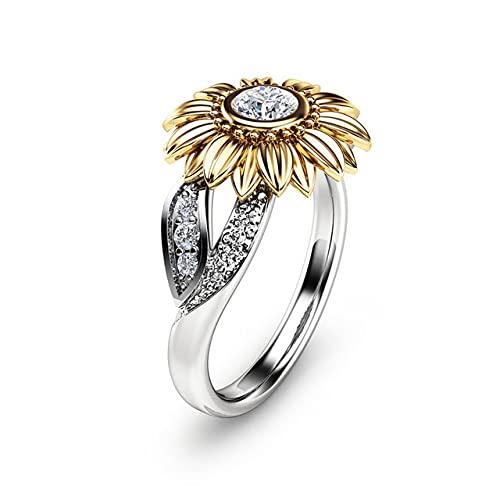 1 1/9 CT Round Shape White Cubic Zirconia Sunflower Split Shank Floral Wedding Engagement Ring in 14K White Gold Plated 925 Sterling Silver (1.10 Cttw) Ring Size - 7.5