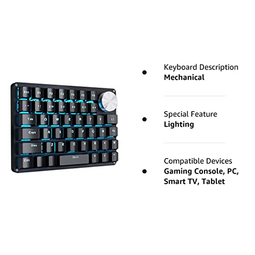 Koolertron One Handed Mechanical Gaming Keyboard with 24 Macro Keys, 45-Key Fully Programmable Mini Keypad, Mini USB Macro Keyboard with Rotating Knob, Blue Backlit, for Windows PC Gamers