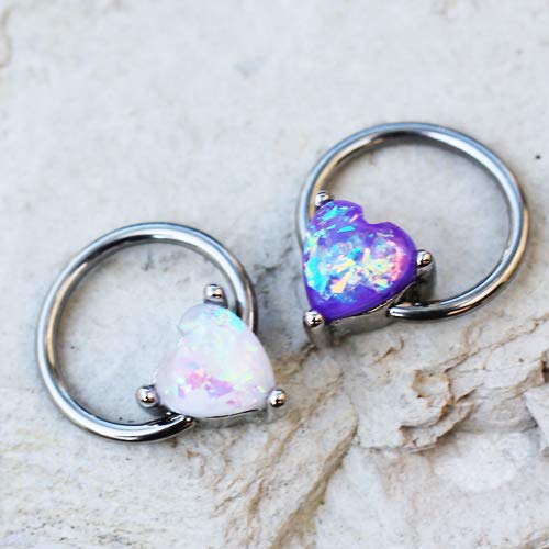 Dynamique 316L Surgical Steel Synthetic Opal Heart Snap-in Captive Bead Ring/Septum Ring (Sold Per Piece)