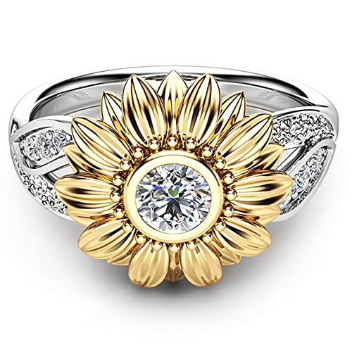 1 1/9 Ct Round Shape White Cubic Zirconia Sunflower Split Shank Floral Wedding Engagement Ring In 14K White Gold Plated 925 Sterling Silver (1.10 Cttw) Ring Size - 8.5