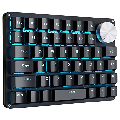 Koolertron One Handed Mechanical Gaming Keyboard with 24 Macro Keys, 45-Key Fully Programmable Mini Keypad, Mini USB Macro Keyboard with Rotating Knob, Blue Backlit, for Windows PC Gamers