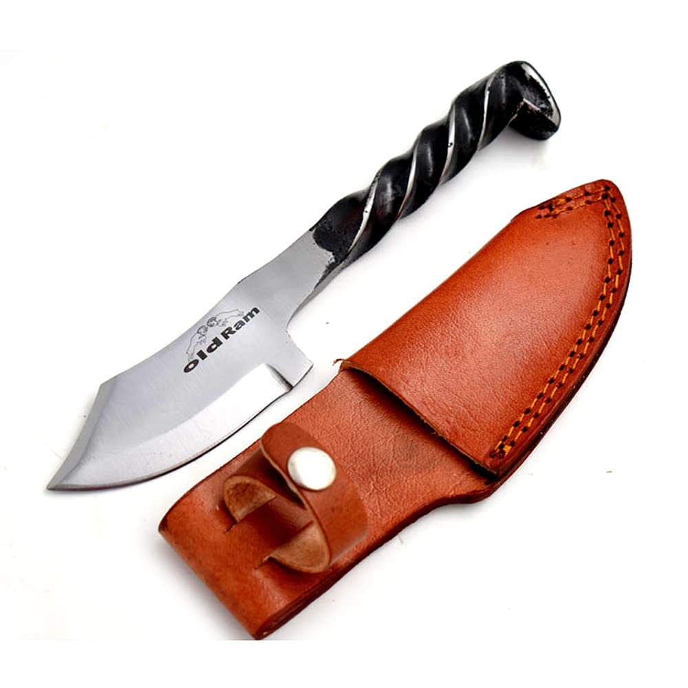 Old Ram Railroad Spike High Carbon Steel Blade Fix Blade Knife with Leather Carrying Case. (5050)