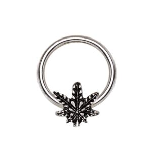 dynamique 316l surgical steel pot leaf snap-in captive bead ring/septum ring (sold per piece)