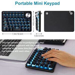 Koolertron One Handed Mechanical Gaming Keyboard with 24 Macro Keys, 45-Key Fully Programmable Mini Keypad, Mini USB Macro Keyboard with Rotating Knob, Blue Backlit, for Windows PC Gamers