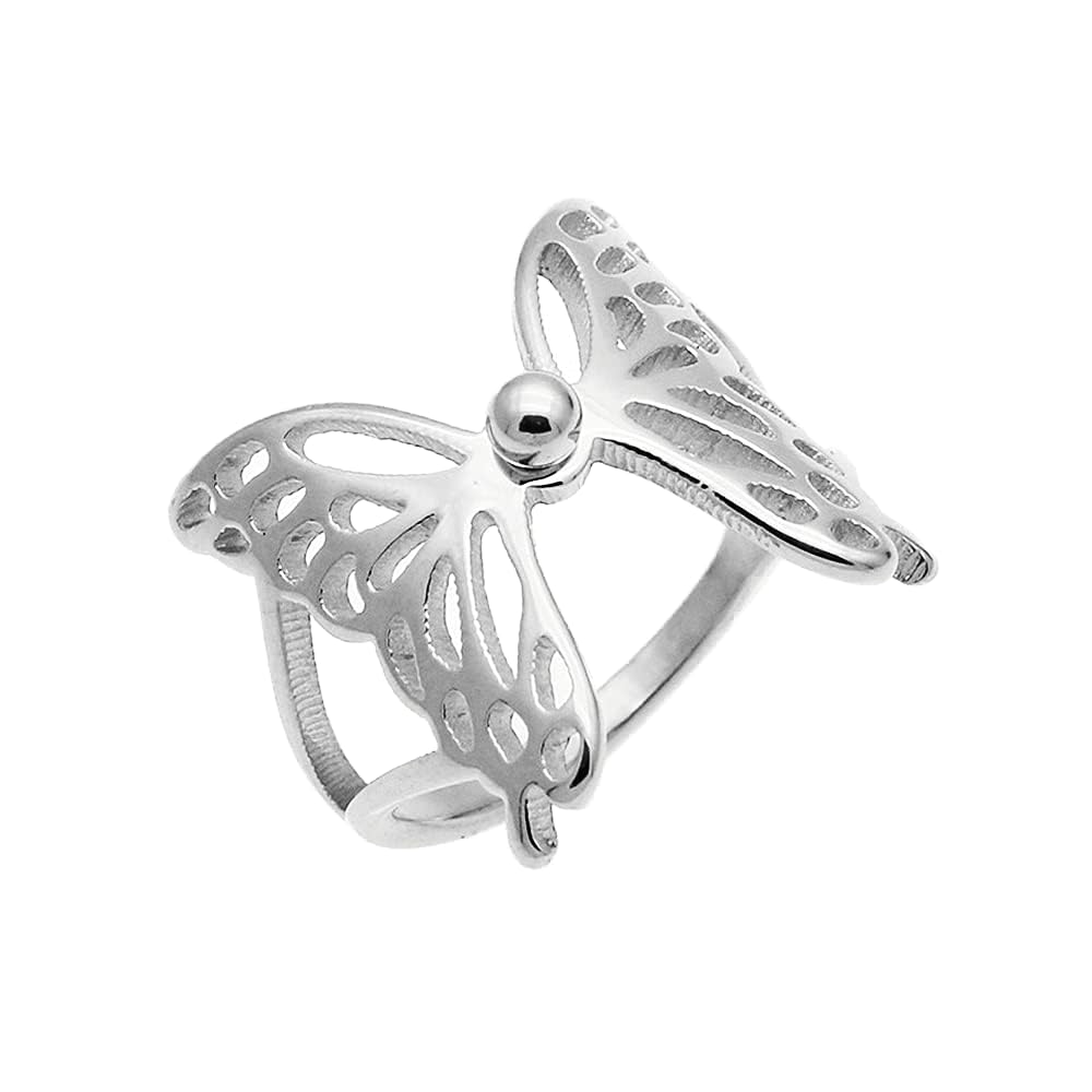 Hollow Butterfly Stainless Steel Finger Rings for Women Teenage Girls Minimalist Fashion Engagement Promise Statement Knuckle Rings Cute Animals Jewelry Gifts for Mom Wife Girlfriend Daughter