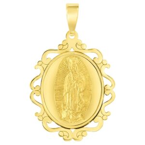 jewelry america 14k yellow gold elegant ornate miraculous medal of our lady of guadalupe pendant (1")