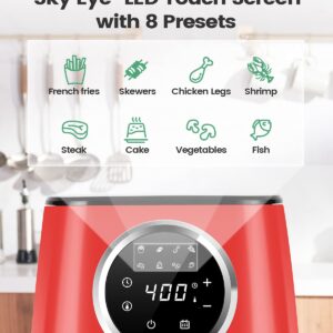 [NEW LANUCH] KOOC Large Air Fryer, 4.5 Quart Electric Hot Oven Cooker, Free Cheat Sheet for Quick Reference Guide, LED Touch Digital Screen, 8 in 1, Customized Temp/Time, Nonstick Basket, Red