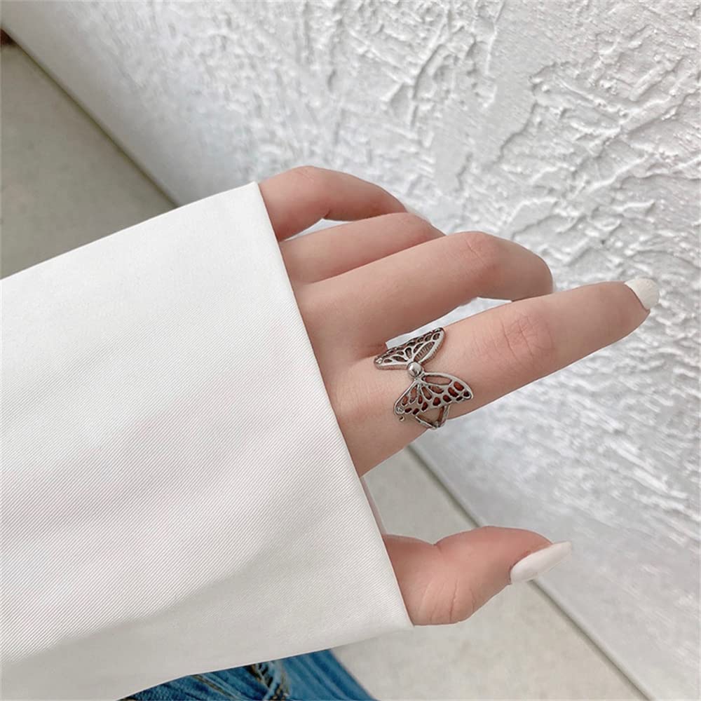 Hollow Butterfly Stainless Steel Finger Rings for Women Teenage Girls Minimalist Fashion Engagement Promise Statement Knuckle Rings Cute Animals Jewelry Gifts for Mom Wife Girlfriend Daughter