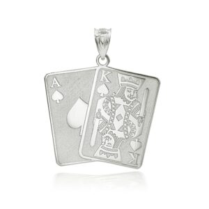 Fine 925 Sterling Silver Personalized Name Spade Ace and King Card/King of Spades Poker Card Pendant