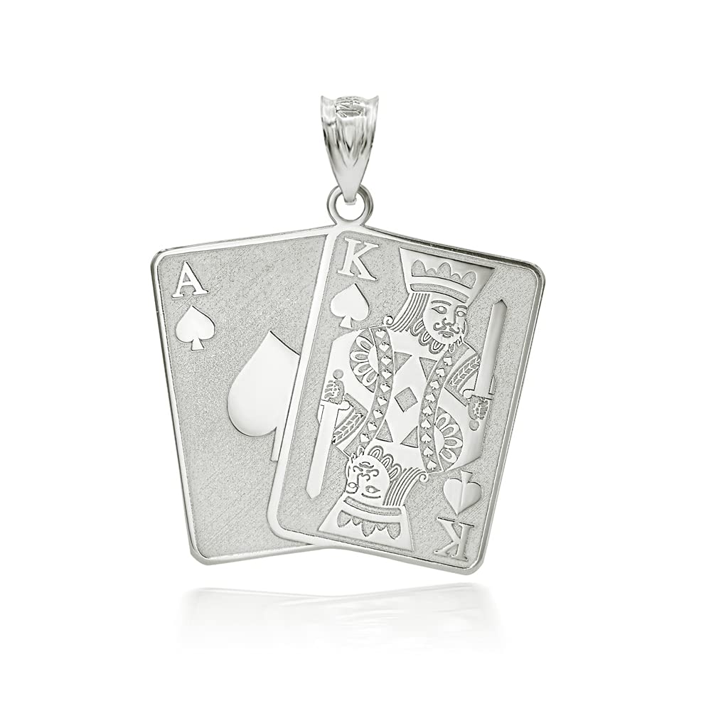 Fine 925 Sterling Silver Personalized Name Spade Ace and King Card/King of Spades Poker Card Pendant