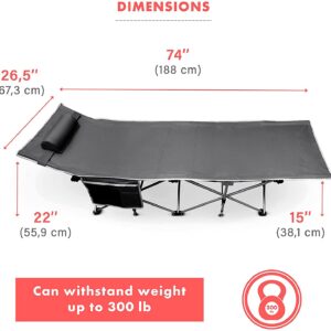 VaygWay Outdoor Folding Camping Travel Cot - Grey Lightweight Comfortable Portable Heavy Duty Foldable Cot – Sleeping Travel Bed w/Pocket - Adults and Kids Travel Cot –Outdoor Hiking, (Grey 1 Pack)