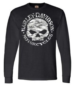 harley-davidson men's camo willie g skull long sleeve crew-neck shirt (m)