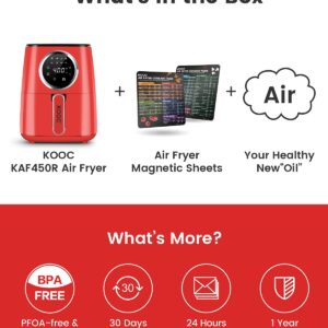 [NEW LANUCH] KOOC Large Air Fryer, 4.5 Quart Electric Hot Oven Cooker, Free Cheat Sheet for Quick Reference Guide, LED Touch Digital Screen, 8 in 1, Customized Temp/Time, Nonstick Basket, Red