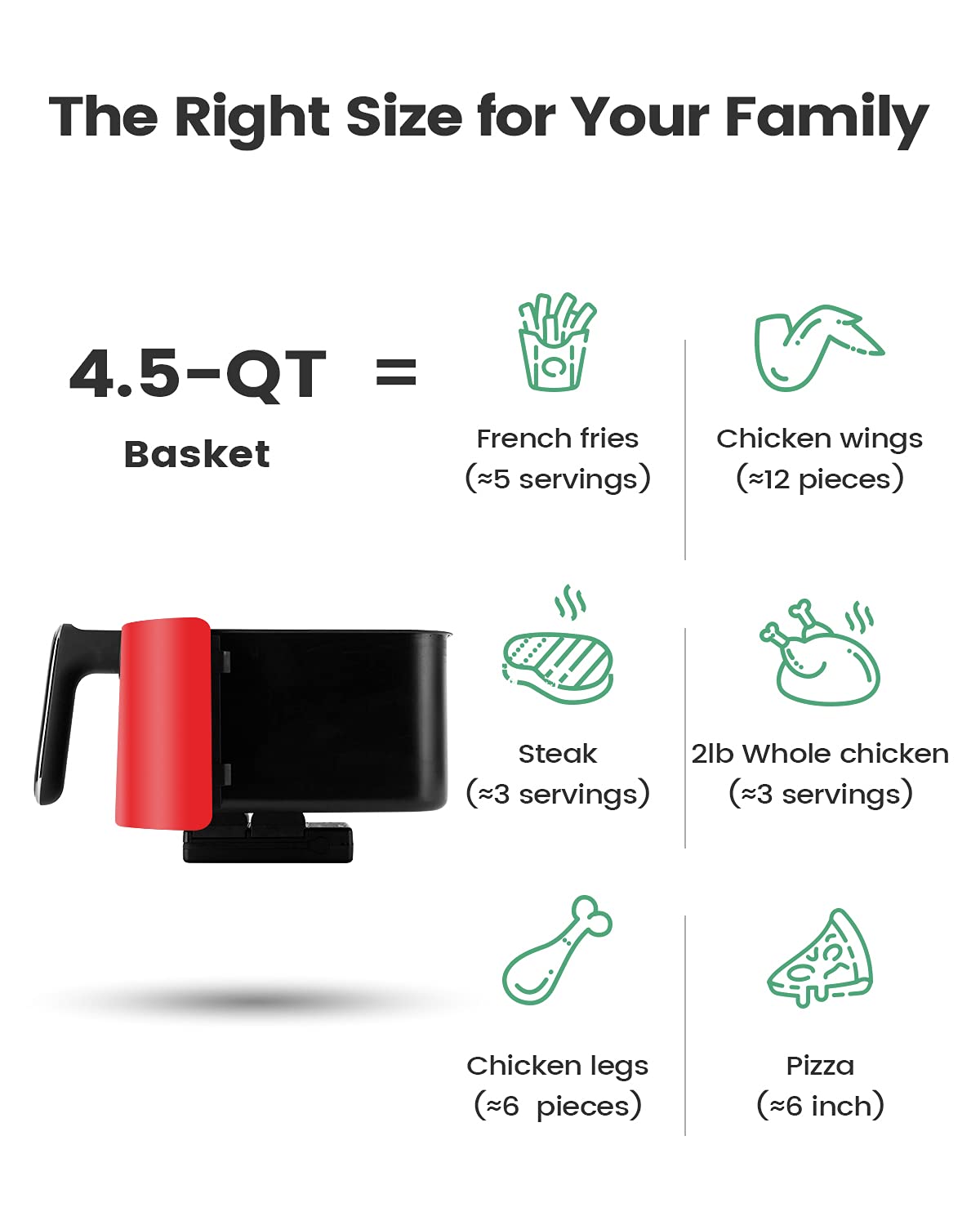 [NEW LANUCH] KOOC Large Air Fryer, 4.5 Quart Electric Hot Oven Cooker, Free Cheat Sheet for Quick Reference Guide, LED Touch Digital Screen, 8 in 1, Customized Temp/Time, Nonstick Basket, Red