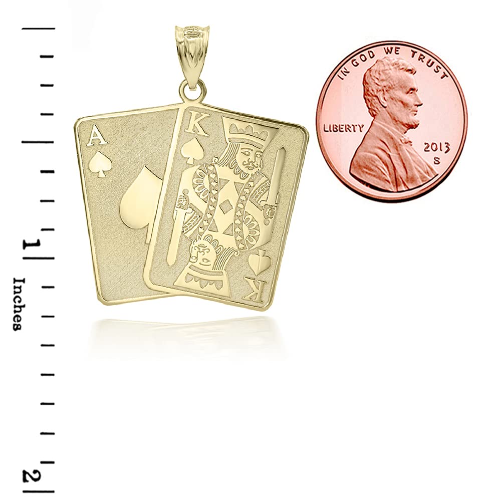 Fine 10k Yellow Gold Personalized Name Spade Ace and King Card/King of Spades Poker Card Pendant