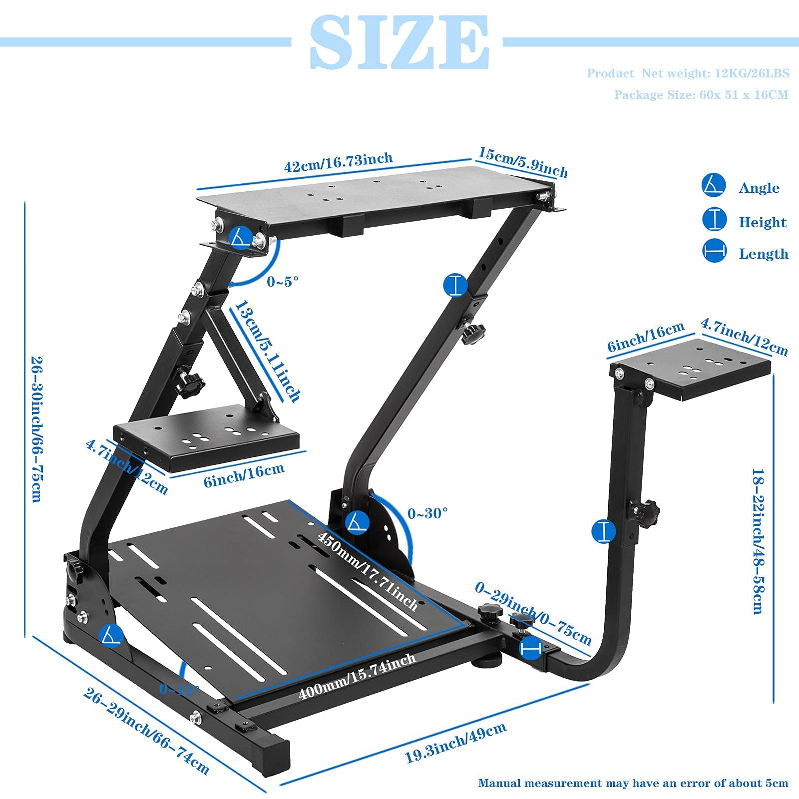 Marada Racing Wheel Stand Adjustable Fit for Logitech G29 G920 G923 Thrustmaster T80 T300 RS GT PXN Foldable Steering Wheel Pedal Shift Not Include