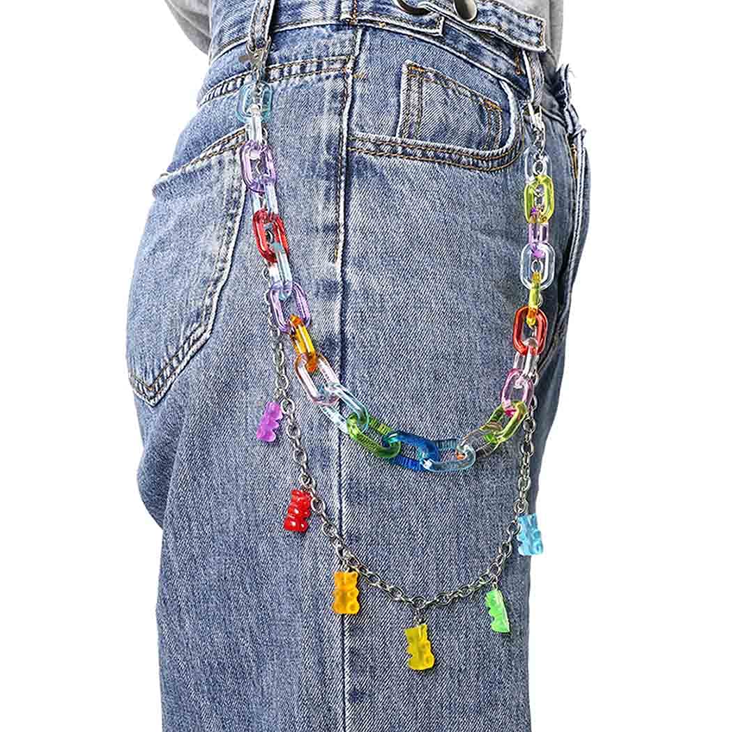 GENBREE Hip Hop Pants Chain Punk Colorful Jean Chains Layered Hipster Cool Trouser Chain Wallet Chain Waist Jewelry for Women and Girls