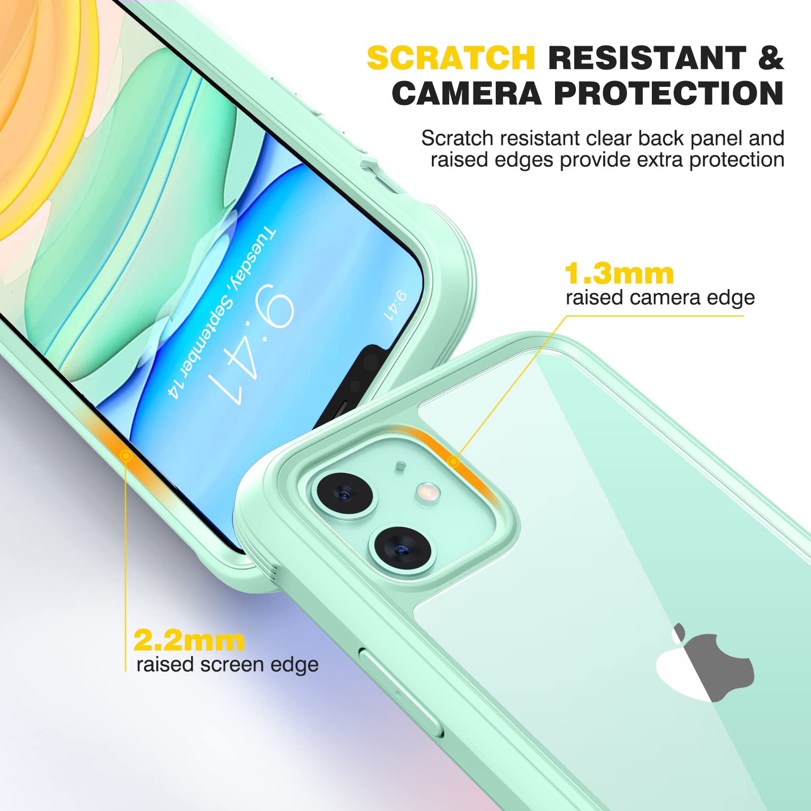 Diaclara Compatible with iPhone 11 Case, Full Body Rugged Case with Built-in Touch Sensitive Anti-Scratch Screen Protector, Soft TPU Bumper Case Clear Compatible with iPhone 11 6.1" (Pistachio Green)